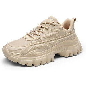 Women Chunky Fashion Apricot Sneakers Platform Bold Lace Up Comfortable Shoes
